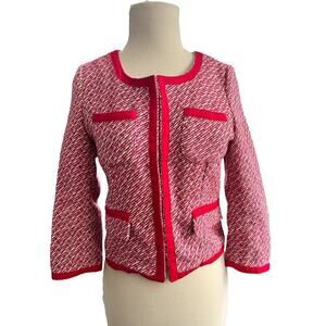 XS Aryn K Wool Blend Red White Short Jacket Blazer